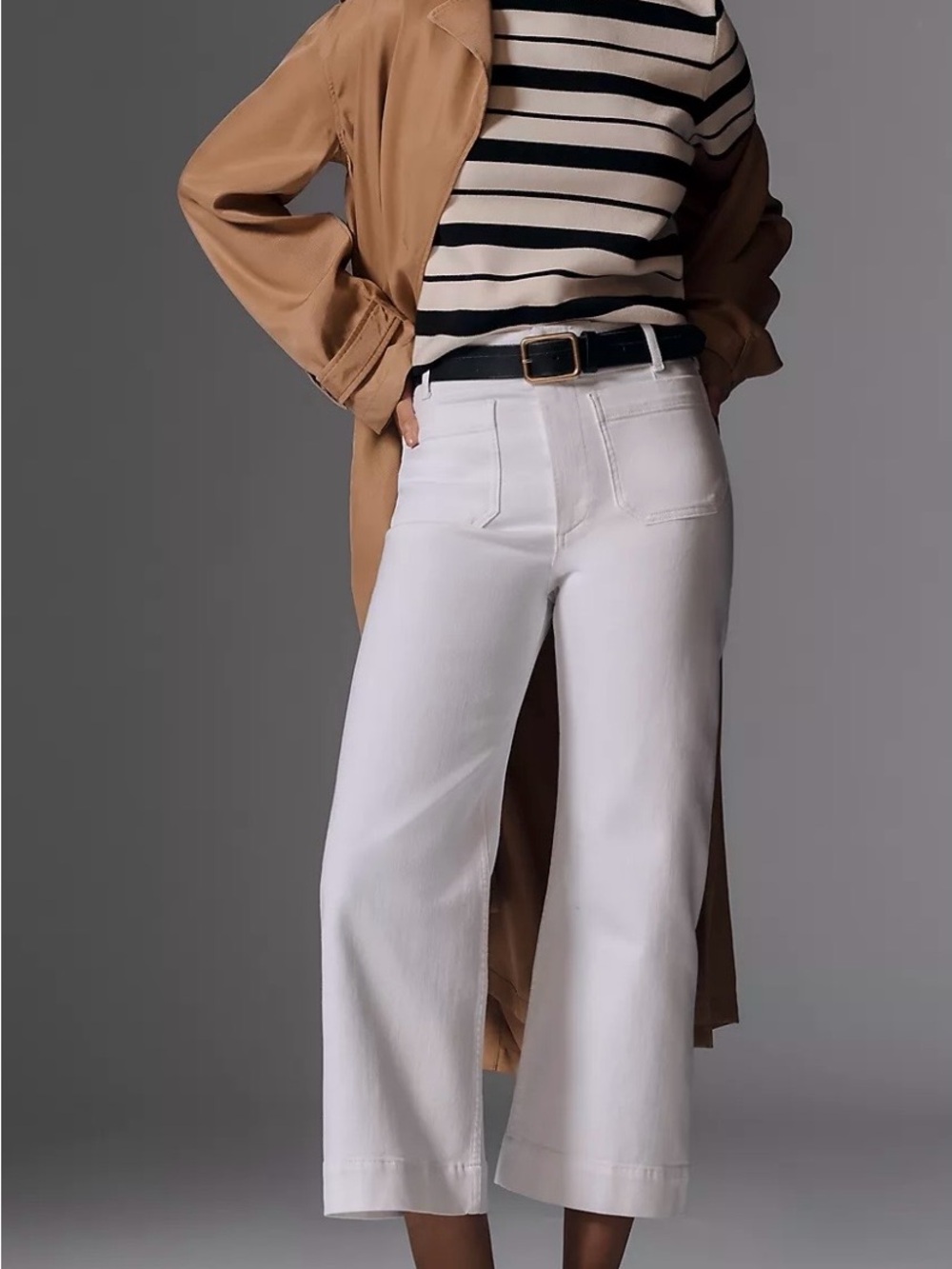Maeve Colette High-Rise Wide-Leg Cropped Jeans in white size 29